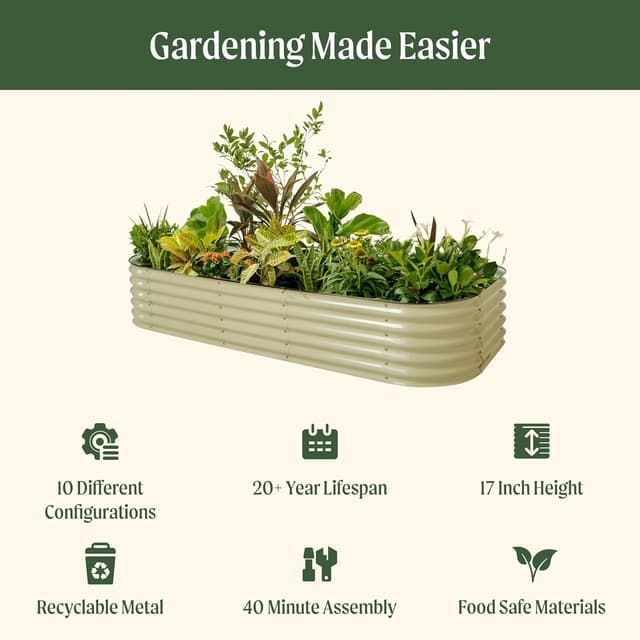 Detalle de Vego Garden Raised Garden Bed Kit (17" Tall, 10-in-1 Modular Metal Raised Beds) in Olive Green
