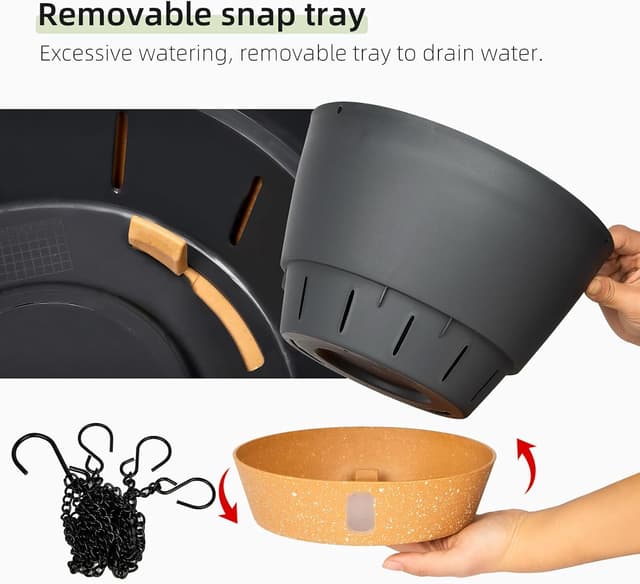 Detalle de QCQHDU 2-Pack Hanging Planters (25.4cm) with Drainage Hole and 3 Hooks, Grey