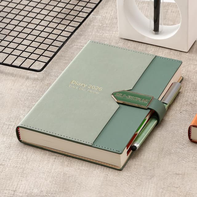 Detalle de Mljtoyo A5-Tagesplaner 2026 (Tag pro Seite) – Produktivitätstagebuch von Januar bis Dezember in Hellgrün