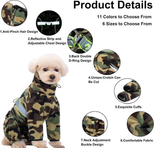 Detalle de BT Bear warm dog fleece winter coat/jumpsuit for small dogs (Size S, camouflage)