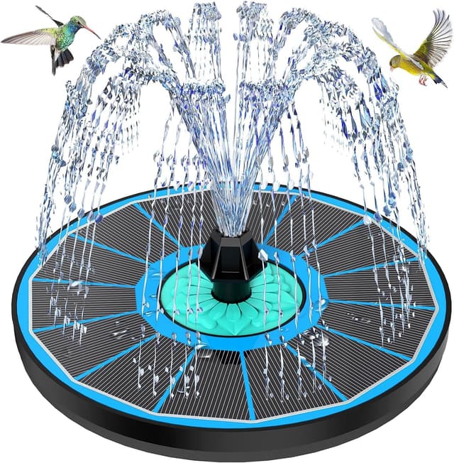 Detalle de Solar Fountain SZMP Glass Bird Bath Fountains 3.5W with 7 Nozzles & Anti-Drift Fixers (Blue)