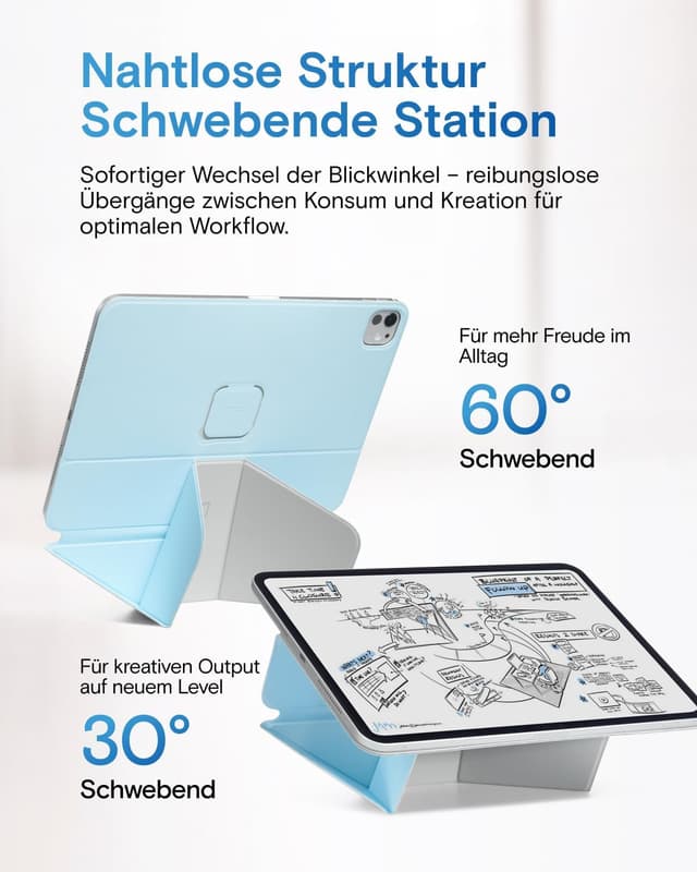 Detalle de MOFT Dynamic Folio Hülle für 11" iPad Air (M4/M3/M2) – schlankes Magnet-Folio mit verstellbaren Winkeln und Auto Wake/Sleep, Eisnebel Blau