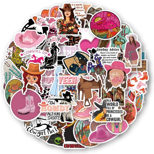 Detalle 2 de Cowboy Girl Stickers (50 pcs) Waterproof Cute Cartoon West Stickers for Skateboard, Laptop, Water Bottle & More