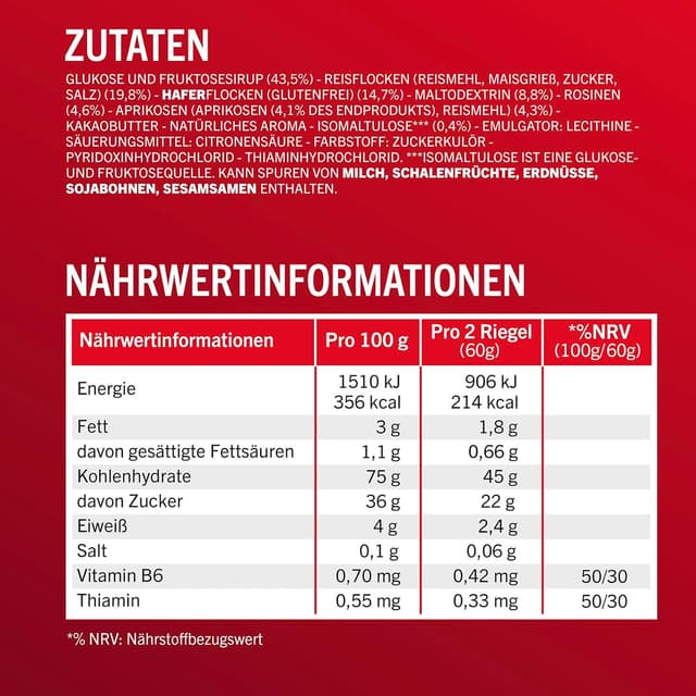 Detalle de Enervit Competition Bar Aprikose – Energieriegel mit Aprikosenstücken, 12 Riegel (22 g Kohlenhydrate) für intensive Einheiten