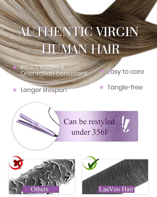 Detalle 2 de LaaVoo Nanoring Extensions Echthaar Ombre Blond (Remy), 45 cm, 100 g, 1 g/1s – #8/60/8