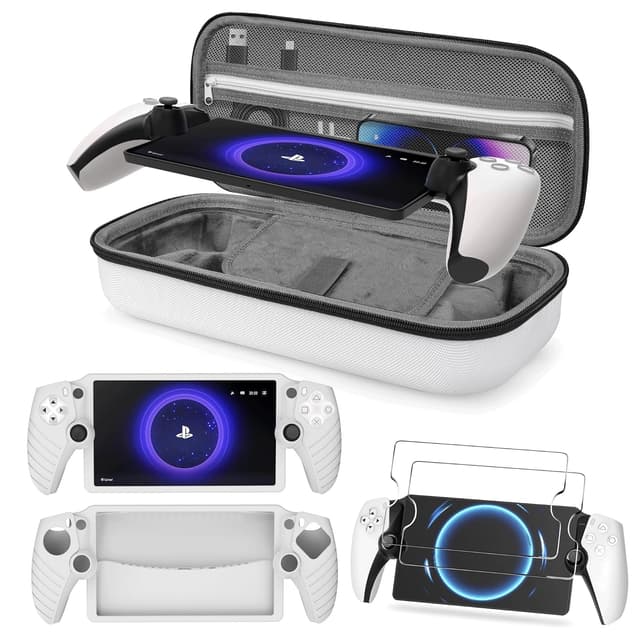 Detalle de Foluck 3-in-1 Accessories Set for PlayStation Portal (Carry Case, Silicone Cover, 2 Screen Protectors) — White