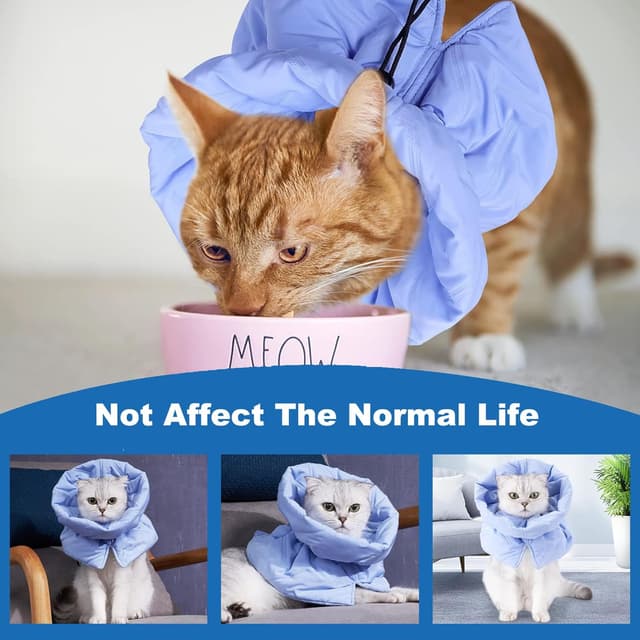 Detalle 2 de Elisabethanisches Halsband für Katzen nach OP – weiche, einstellbare Halskrause (Hellblau, M)