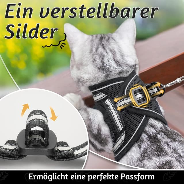Thumbnail 6 de rabbitgoo Katzengeschirr mit Leine, ausbruchsicheres Kitten-Set (S) mit reflektierenden Streifen, Schwarz