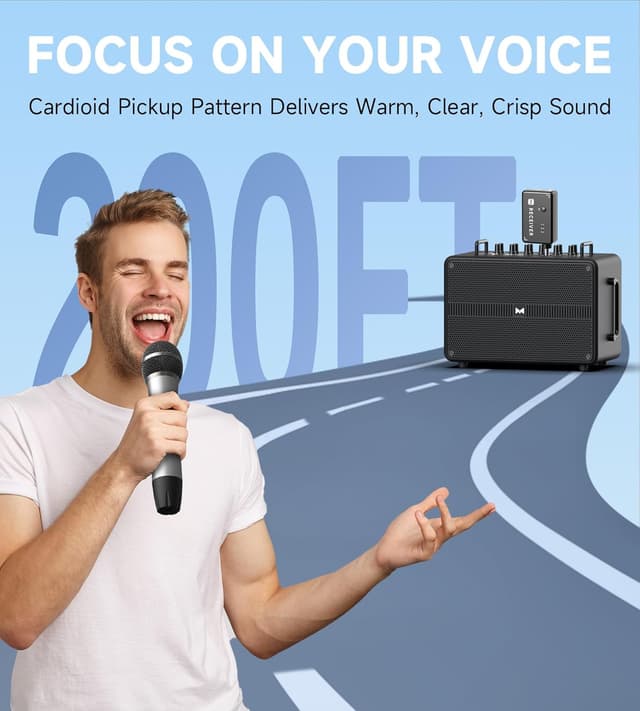 Detalle 2 de Wireless Microphones 200 ft Range, 40H Battery 🎤