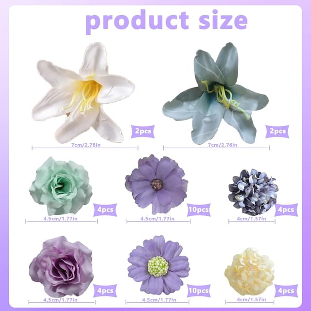 Detalle de PacuM 40 mini fleurs artificielles (têtes de fleurs en soie) rose/violet pour bouquet de mariée, déco maison et loisirs créatifs