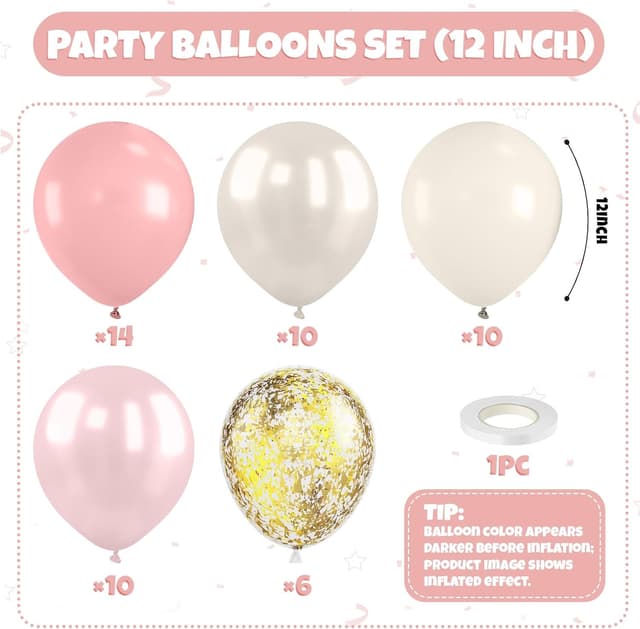 Detalle de Biapian Pink and Gold Balloons (50 Pack, 12 Inch) Retro Blush & Metallic Gold Confetti Party Decorations