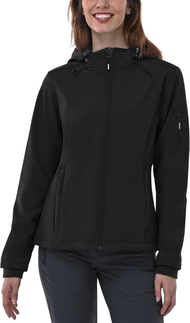 Detalle 2 de Outdoor Ventures Damen Softshelljacke wasserdicht & atmungsaktiv mit Kapuze – Übergangsjacke und Regenjacke