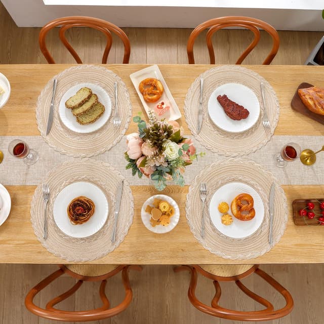 Detalle de SHACOS round placemats set of 6 braided woven table mats (beige)