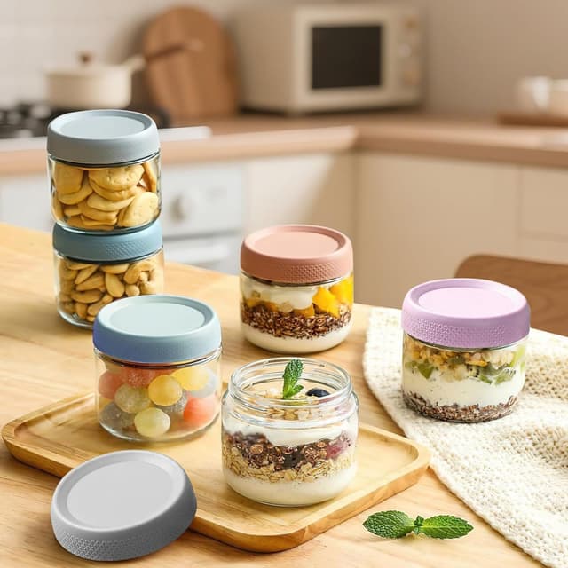 Detalle de ZhouZGlass 3-Pack 300ml Glass Jars with Airtight Screw Lids for Overnight Oats & Food Storage