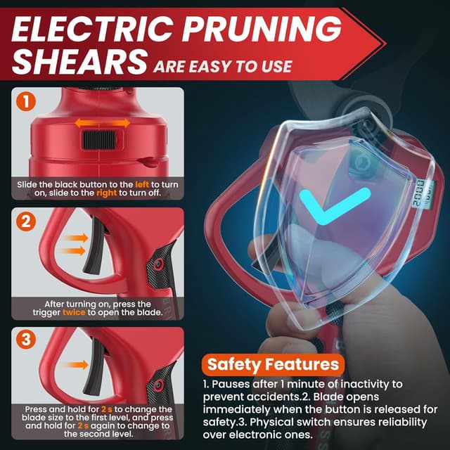 Thumbnail 5 de Tijeras De Podar Electricas 50mm 2 baterías 🔧📐📦📱📷📺