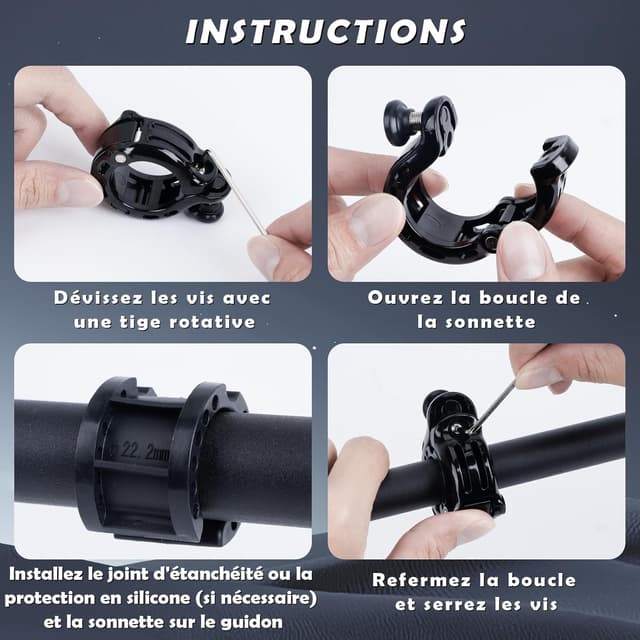 Thumbnail 6 de Mini sonnette de vélo sonore 100–110 dB, clochette forte étanche pour guidon 22–31,8 mm