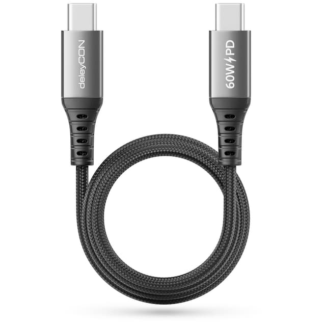 Detalle de deleyCON : lot de 3 câbles USB-C USB-C 0,5 m / 1 m / 2 m avec charge rapide 60 W (PD 3.0 PPS)