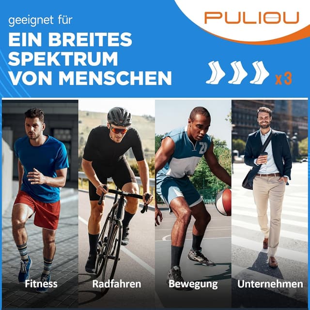 Detalle 2 de PULIOU Merino Wandersocken (3 Paar) – atmungsaktive Outdoor-Trekkingsocken mit Polsterung