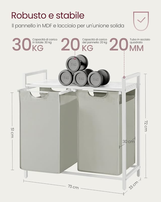 Thumbnail 6 de VASAGLE BLH201W01 cesto portabiancheria con 2 sacchi rimovibili da 46 L