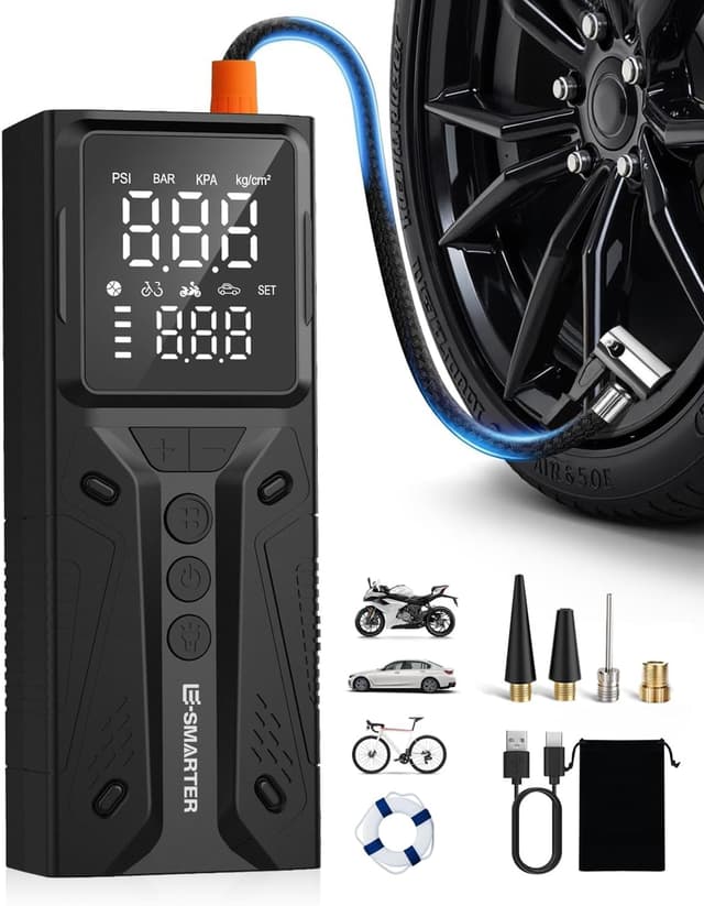 Detalle de E-SMARTER Tyre Inflator Air Compressor 6000mAh (150 PSI) with LCD and overinflate protection
