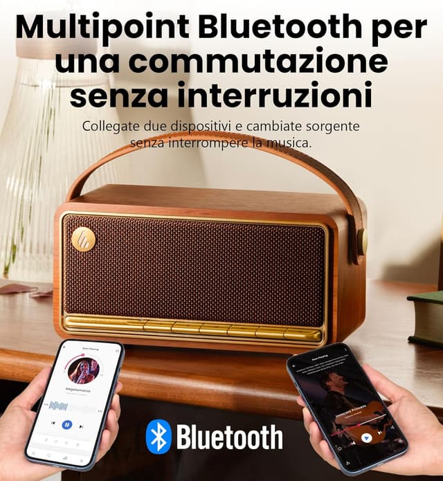 Detalle de Edifier MP330 altoparlante Bluetooth portatile 40W RMS, audio ad alta risoluzione e multipoint (marrone)