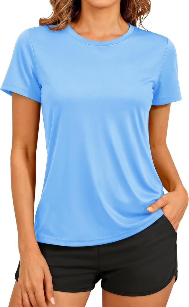 Detalle de TACVASEN women’s short-sleeve outdoor sports T-shirt with quick-dry and UPF 50+ sun protection