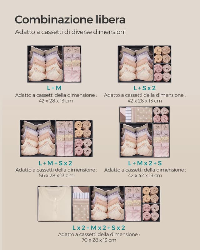 Detalle de SONGMICS RDZ06G set di 6 divisori per cassetti in TNT pieghevoli