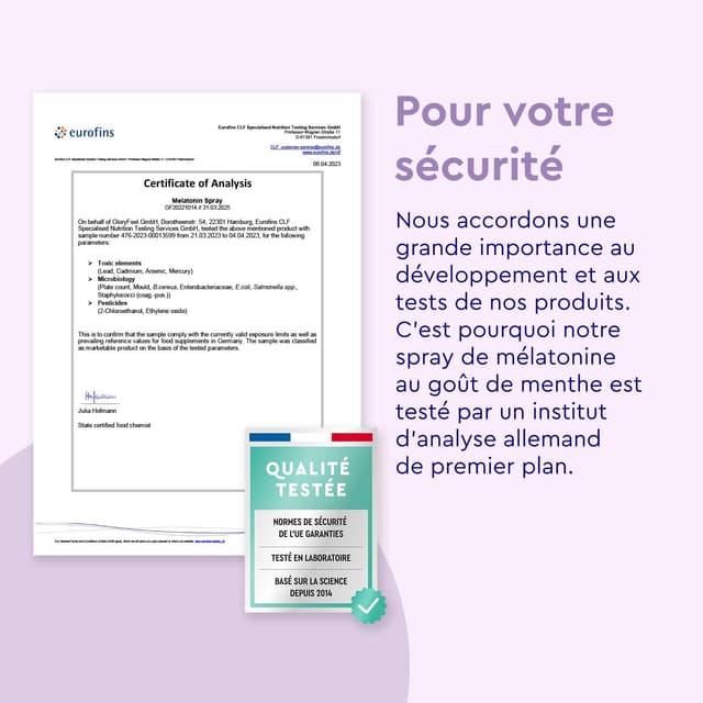 Detalle 2 de Spray Mélatonine Effet Immédiat Valériane Lavande Passiflore + vitamines B6/B1 (30 ml) – Goût menthe