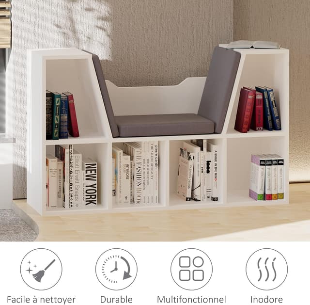 Thumbnail 6 de HOMCOM bibliothèque-banc 2 en 1 avec coussins de siège et étagère cube 6 compartiments gris