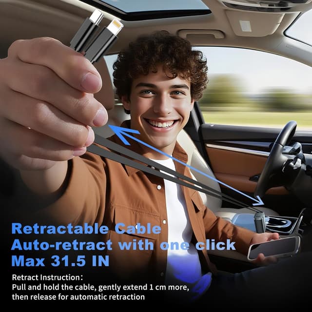 Detalle de 84W Retractable Car Charger USB-C 4-in-1