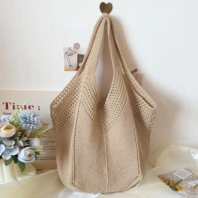 Detalle de Mabecol Sac de plage femme en polyester tricoté, grand cabas à bandoulière