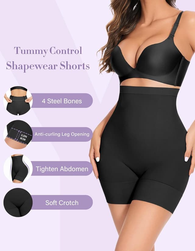Detalle de YADIFEN Tummy Control Shapewear Shorts for Women with High Waist & Steel-Boned Waistband