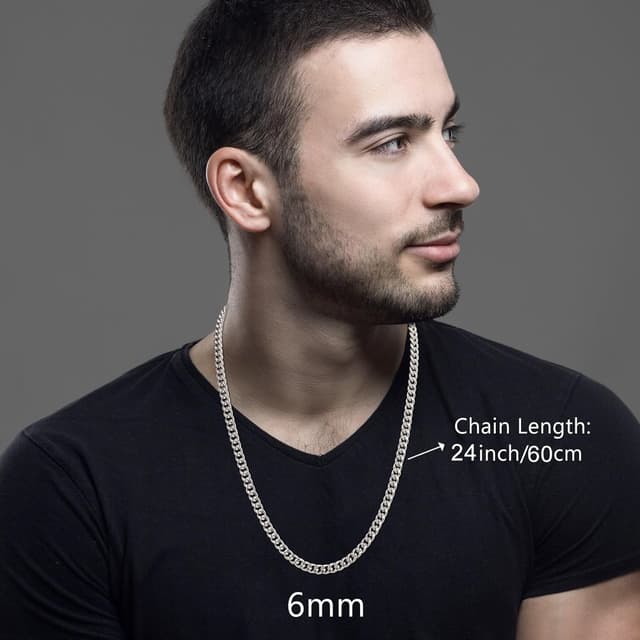 Detalle de RWQIAN Herren Panzerkette (3–9 mm) aus Edelstahl, silber/gold/schwarz – Kettenlänge 45–65 cm