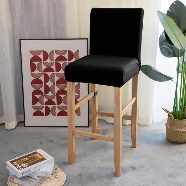 Detalle de Jaotto Stuhlhussen 4er-Set für Barhocker – Stretch-Futter abnehmbar, waschbar (schwarz)