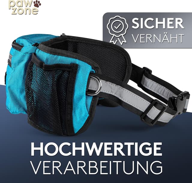 Detalle 2 de PAWZONE Leckerlibeutel für Hunde mit Hüftgurt, Reflektorband und Zusatzgurt (Azurblau)