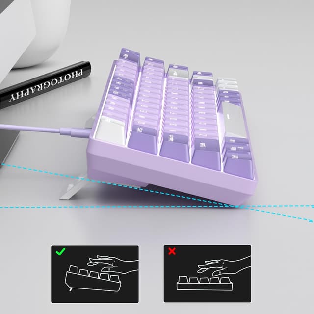 Detalle de MageGee Portable MK-BOX 60% Mechanical Keyboard (68 keys, Red switch, RGB backlit) – purple