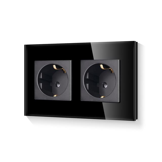 Detalle de LIAONFOY Schuko Doppel-Steckdose mit Kindersicherung & Glasrahmen (Unterputz, schwarz, 2-fach)