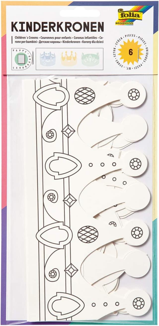 Detalle de Folia 23309 corone per bambini Kinderkronen in 3 forme assortite, 6 pezzi, bianco