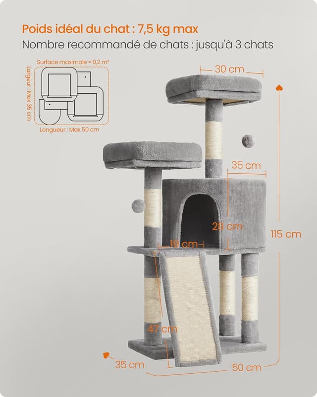 Thumbnail 4 de Feandrea Arbre à Chat 115 cm Gris