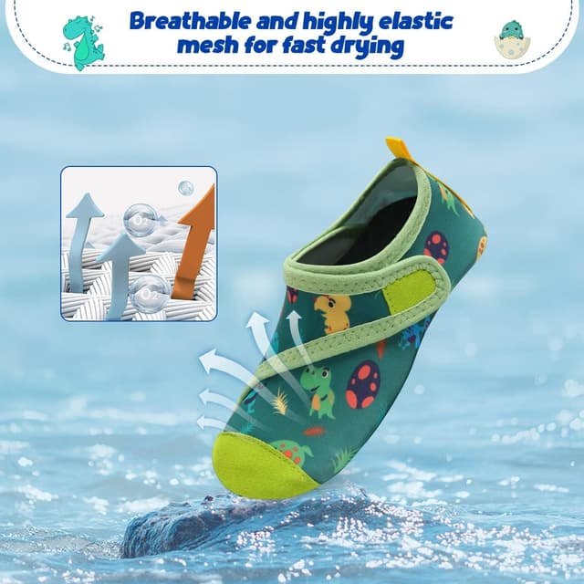 Detalle de Kinder Badeschuhe/Wasserschuhe WateLves – rutschfeste Surfschuhe für Schwimmbad & Strand (23 Grüner Dinosaurier, EU 26/27)