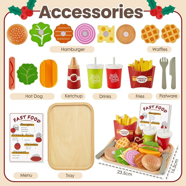 Detalle de BUYGER Wooden Fast Food Set for Kids