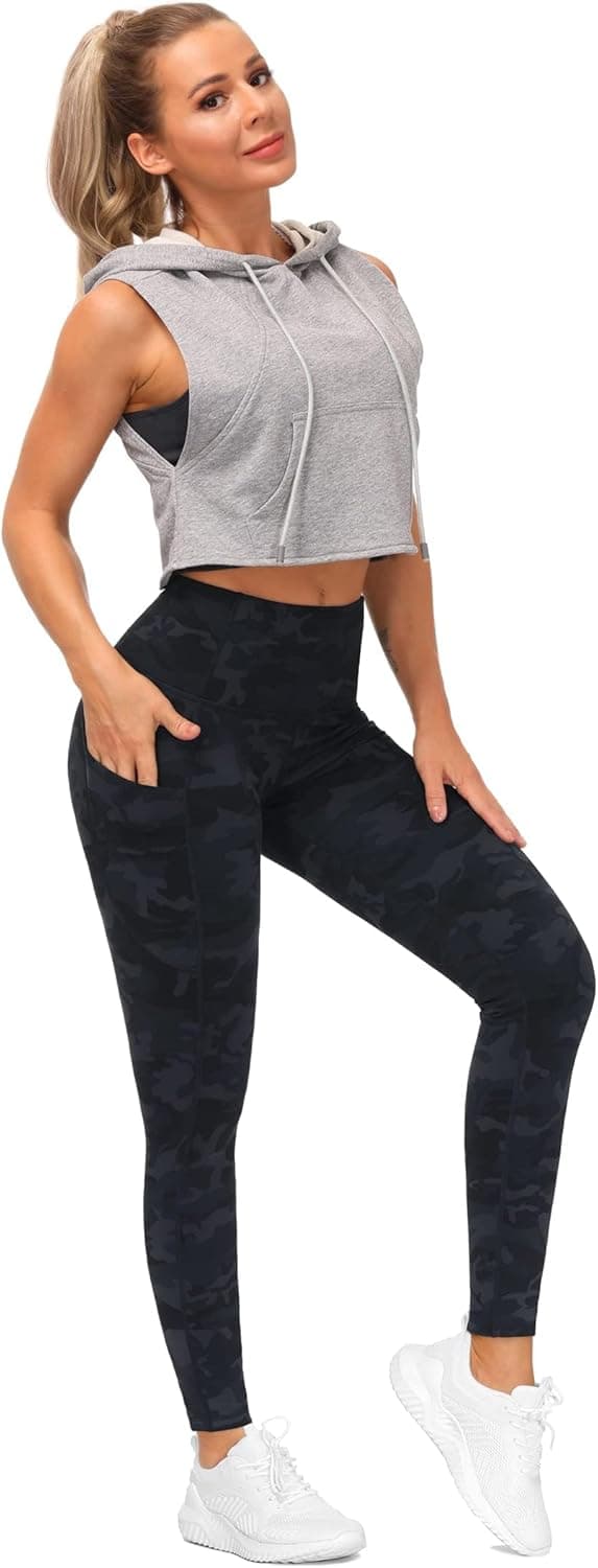 Detalle 2 de THE GYM PEOPLE Thick High Waist Yoga Pants with Pockets (Tummy Control) for Women