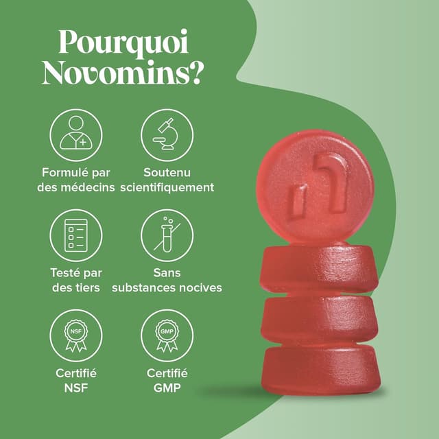 Thumbnail 6 de Gommes Lion’s Mane Novomins – Extrait 2500 mg + vitamines B6/B12 et iode (60 gommes) sans sucre