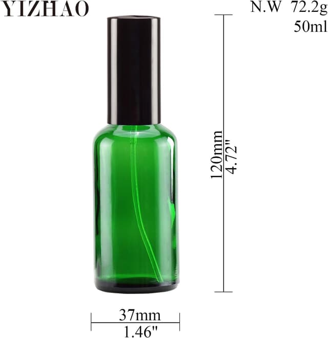 Detalle de YIZHAO Grün Sprühflasche aus Glas 50 ml (12er-Set) – Sprühkopf, UV-Schutz für ätherische Öle & Kosmetik