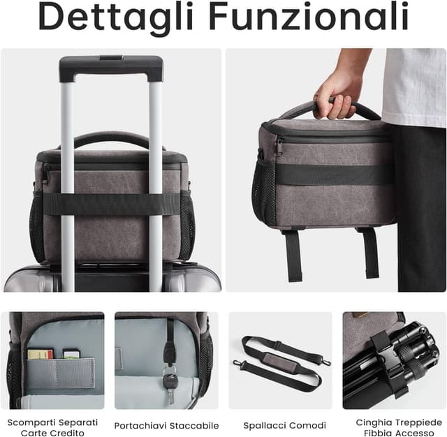 Detalle de S-ZONE DSLR/SLR borsa fotografica in tela impermeabile con tracolla e supporto per treppiede