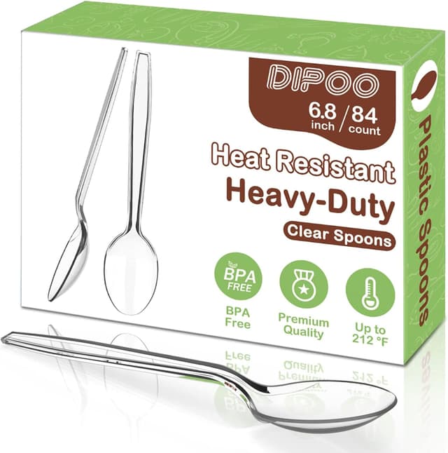 Detalle de Dipoo 6.8" Clear Plastic Spoons (BPA-Free, Heat-Resistant) Heavy Duty Disposable Cutlery, 84 Count