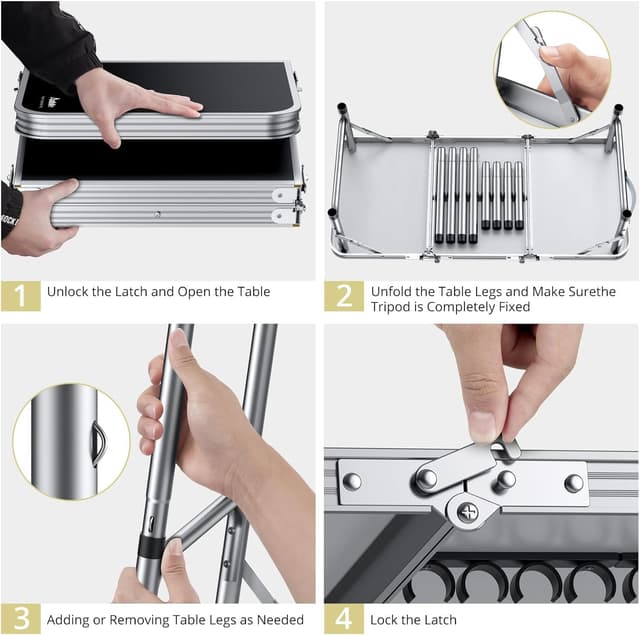 Thumbnail 6 de Anbte Folding Camping Table (Aluminium) with Storage Net, 3 adjustable heights