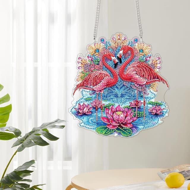 Detalle 2 de Reofrey Hanging Diamond Art Kit for Adults (8x8 Inch) – Birds Acrylic Board Suncatcher Pendant