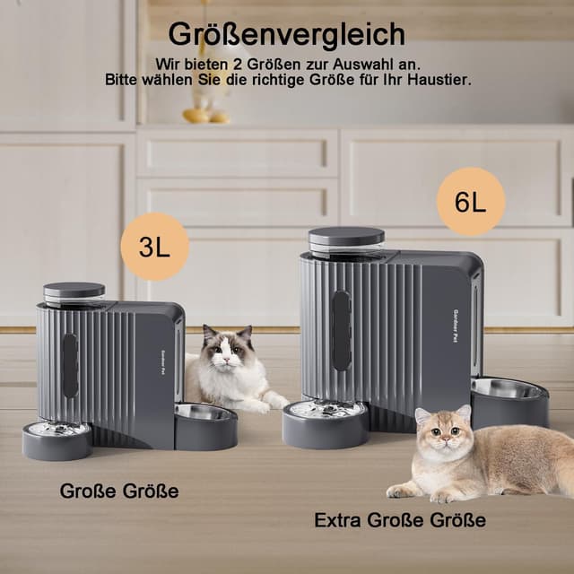 Detalle 2 de Gardner Pet automatischer Futter- & Wasserspender ohne Strom (2 Näpfe, 6 L) für Katzen und Hunde, BPA-frei