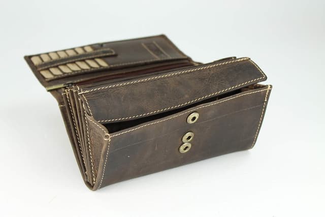 Detalle 2 de Belli Vintage Leder Damen-Geldbörse lang mit vielen Kartenfächern, braun – 17,5 x 10 x 4 cm